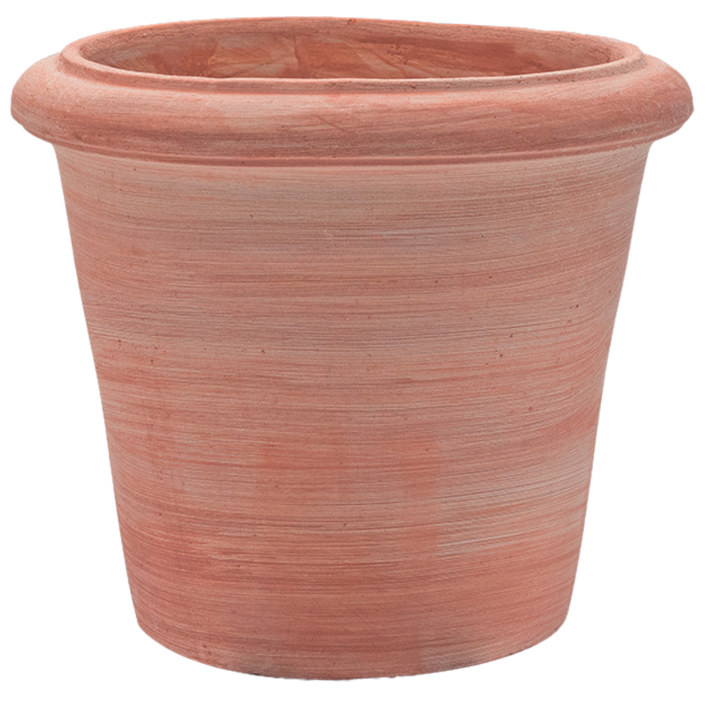 Florence Large Terracotta Pot in a studio setting, featuring a wide rim and a natural, kiln-fired terracotta finish. A timeless, handcrafted planter for garden and patio spaces.