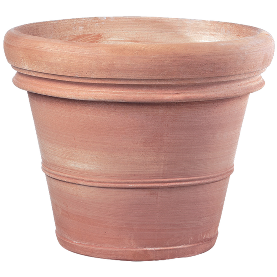 Venice Large Terracotta Pot in a studio setting, featuring a classic Italian design with a wide rim and double-banded detailing. Handcrafted from frost-proof terracotta, this durable planter is ideal for trees, shrubs, and Mediterranean gardens.