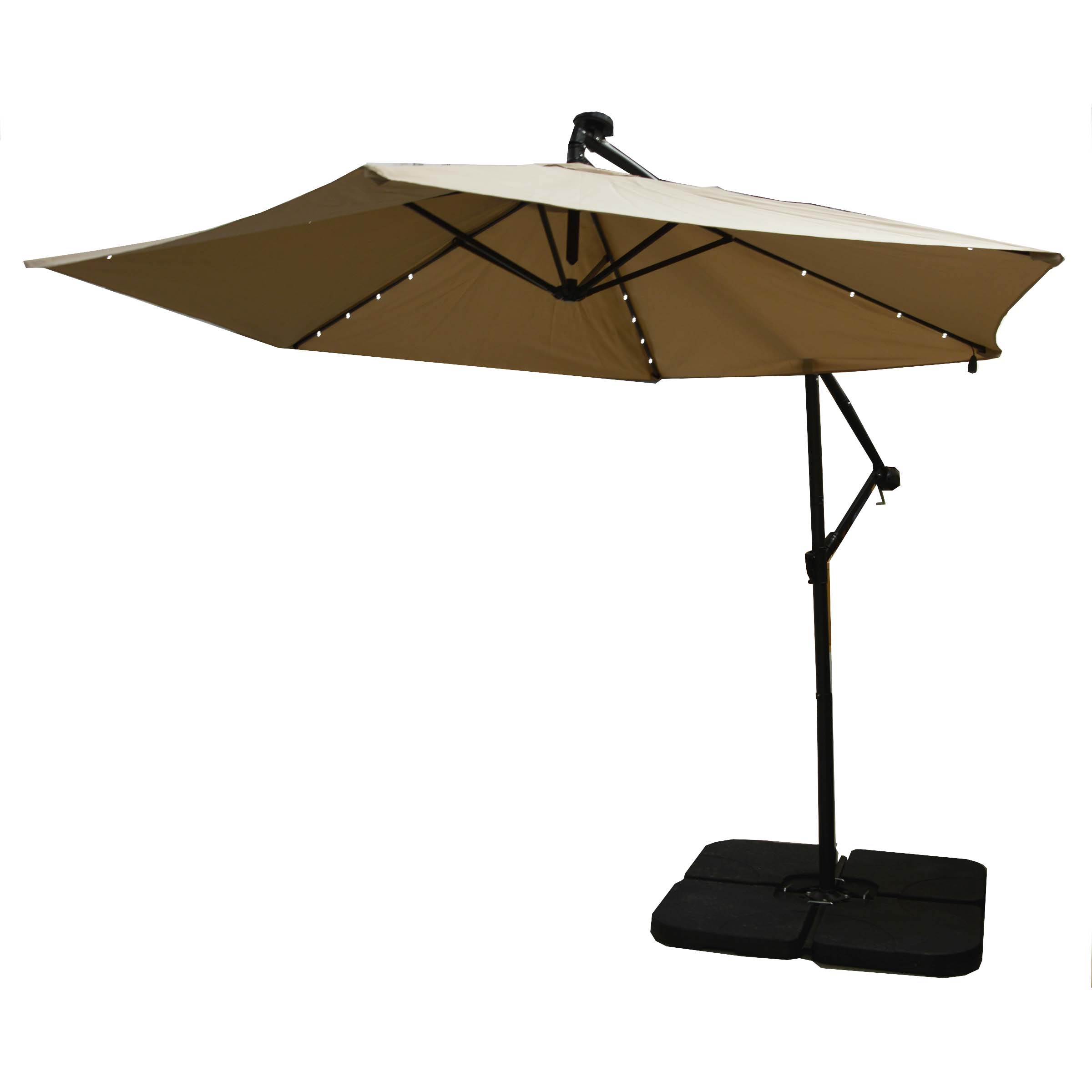 2.85m Taupe Cantilever Garden Parasol with Base & LED Lights | Gardenesque