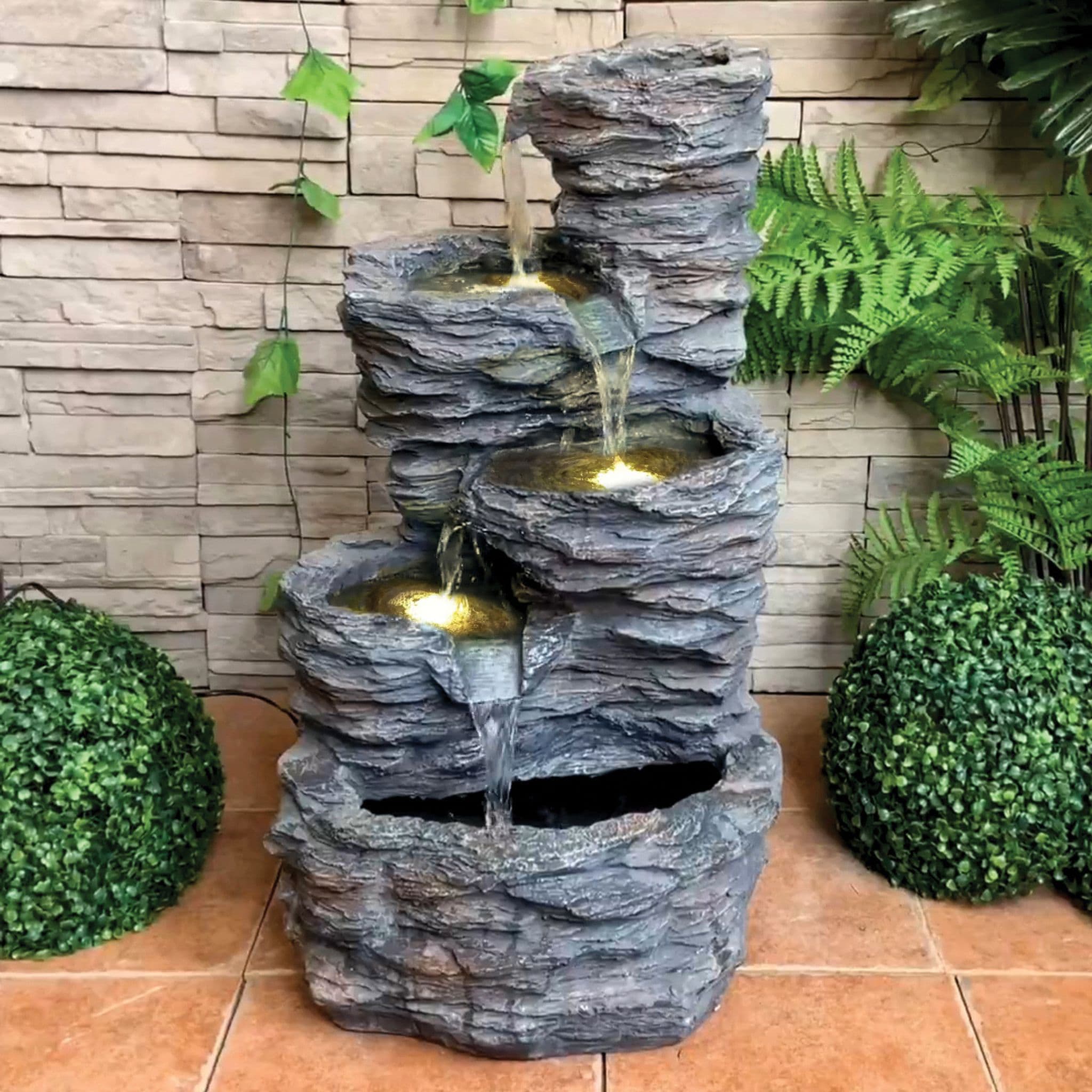 Tiered Outdoor Water Feature with Pump & LED Lights | Gardenesque