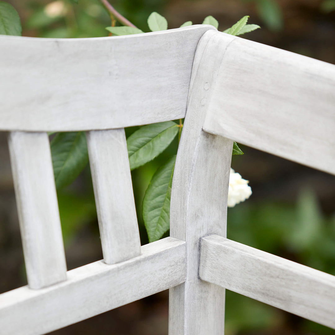 Sturdy joinery detail of the Repton Queen Garden Bench, highlighting its durable eucalyptus wood construction.